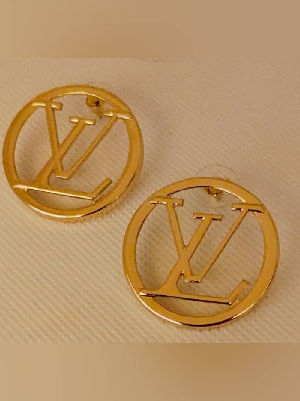Gold Plated Louis Vuitton Style Round Stud Earrings